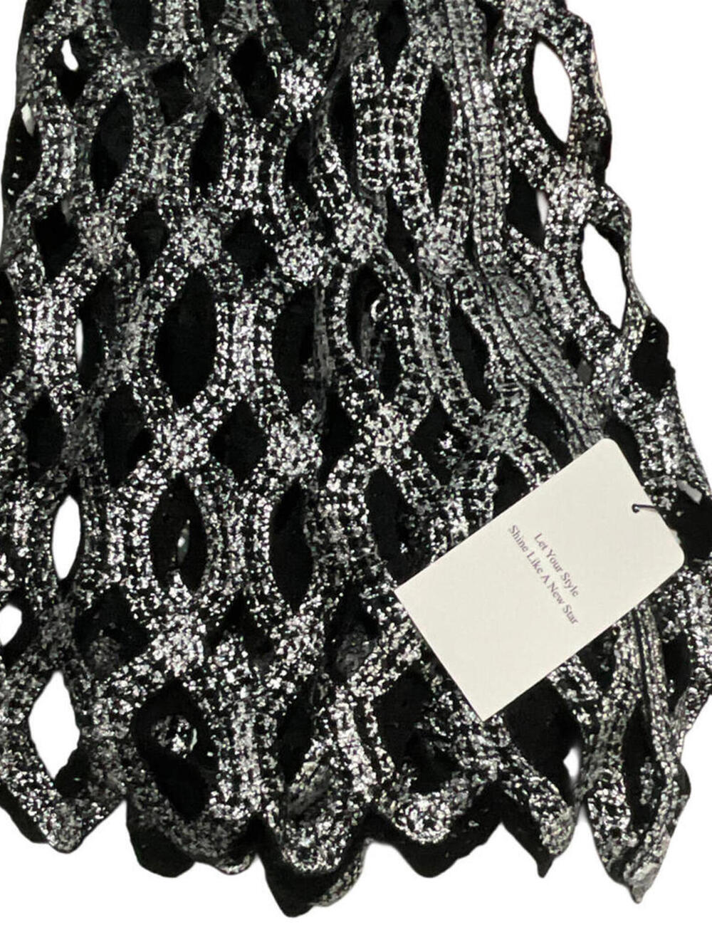 NWT Elegant Euro Sheer Knotted Crochet Lace Silver Metallic A-Line Maxi Skirt - Picture 12 of 12